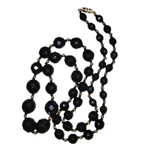 Vintage Black Jet Glass Beaded Necklace 30"